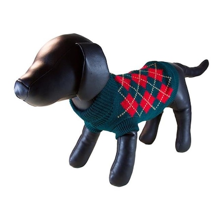 Green Argyle Turtleneck Dog Sweater - Large